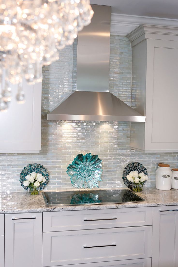 Home Decor Inspiration Style Iridescent Glass Tile By Lunada Bay. Stainless Hood With Taupe Cabinets 